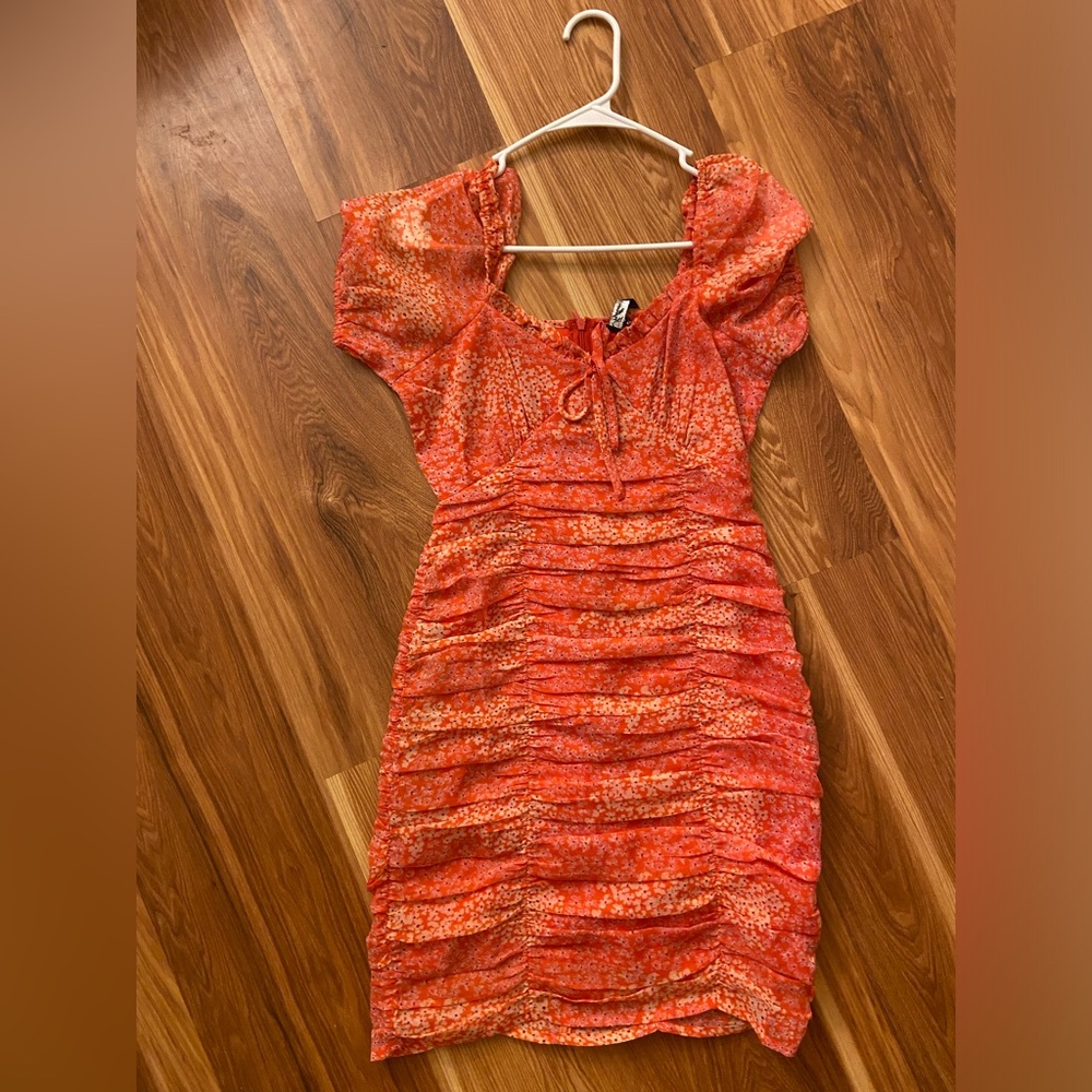 ASOS red floral runched dress 2 petite